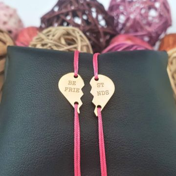 Bratari Best Friends - doua jumatati de inima - Argint 925 placat cu Aur 18K, snur reglabil