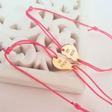 Bratari Best Friends - doua jumatati de inima - Argint 925 placat cu Aur 18K, snur reglabil