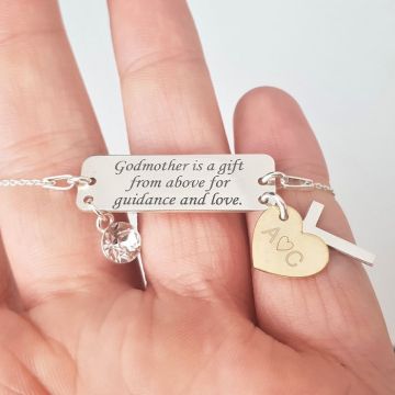 Bratrara personalizata - Nasa de cununie sau botez - placuta gravata si pandantive atasate tip charm - Argint 925, lantisor