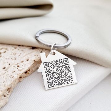 Breloc Casuta personalizat cu QR code - Argint 925, otel inoxidabil