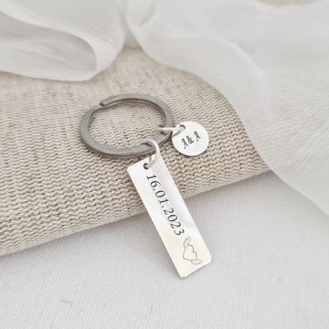 Breloc personalizat - Placuta si banut - Argint 925 - inel otel inoxidabil