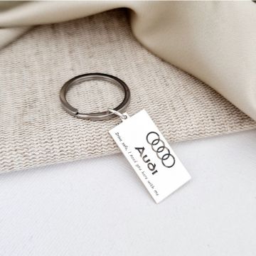 Breloc placuta gravata cu simbolul Audi - Argint 925 - inel otel inoxidabil