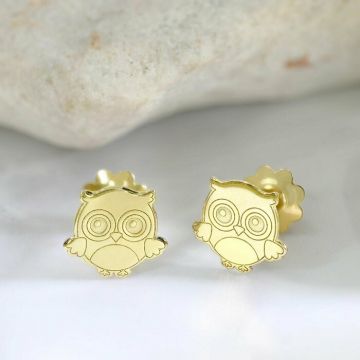 Cercei copii/bebe - Model bufnita - Aur Galben 14K - Inchizatoare sigura si confortabila cu filet