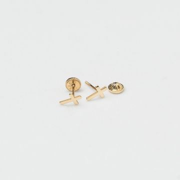 Cercei copii/bebe - Model cruce - Aur Galben 14K - Inchizatoare sigura si confortabila cu filet