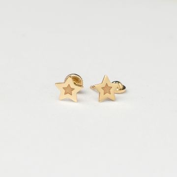 Cercei copii/bebe - Model steluta - Aur Galben 14K - Inchizatoare sigura si confortabila cu filet