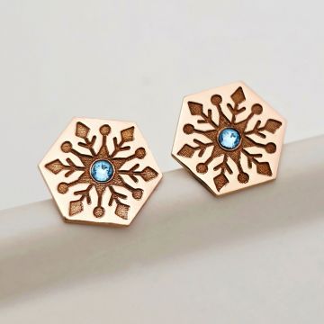 Cercei Craciun - Model Hexagon - Cristal de zapada - Argint 925 placat cu Aur roz 18K - cristal Swarovski- inchidere surub