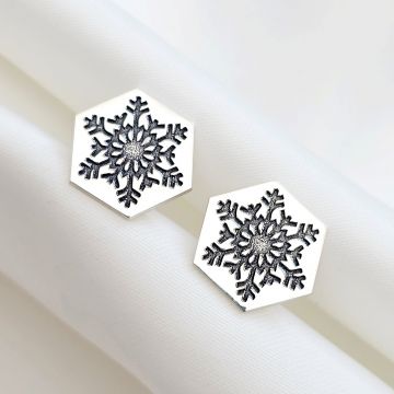 Cercei Craciun - Model Hexagon - Fulg de zapada - Argint 925 - inchidere surub