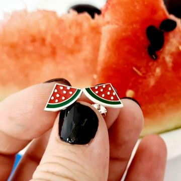 Cercei felie de pepene verde colorata cu email - Argint 925 - inchidere surub