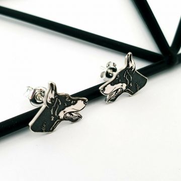Cercei personalizati - Doberman - Argint 925 - inchidere surub