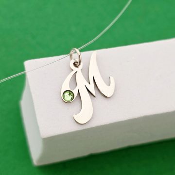 Choker cu initiala si cristal Swarovski - Argint 925 - Lant silicon