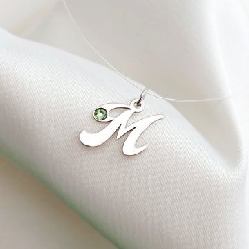 Choker cu initiala si cristal Swarovski - Argint 925 - Lant silicon