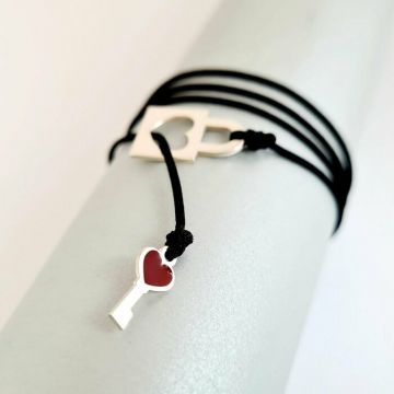 Colier lariat Y - Lacat si cheie decorata cu email colorat - Argint 925 - Snur negru rezistent