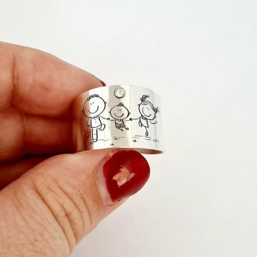 Inel personalizat - 3 copii - Model lat - Argint 925 - Cristal Swarovski