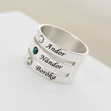 Inel personalizat 3 nume - Argint 925, cristale Swarovski