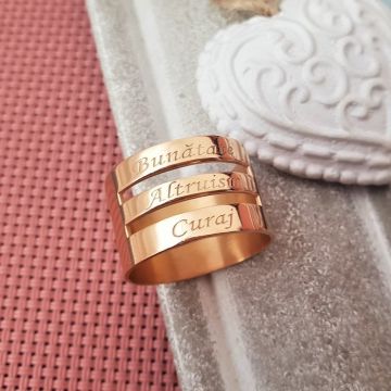 Inel personalizat - 3 nume - Argint 925 placat cu Aur roz 18k