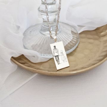Lant Tata&Fica - siluete gravate pe placuta - Argint 925