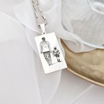 Lant Tata&Fiu - siluete gravate pe placuta - Argint 925
