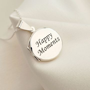 Lantisor cu medalion rotund 18 mm cu poza in interior - Gravura personalizata - Argint 925