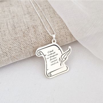 Lantisor cu pandantiv - Papirus cu pana - Argint 925