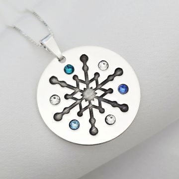 Lantisor cu pandantiv personalizat de Craciun - Floare de gheata - model rotund -Argint 925 - cristale Swarovski