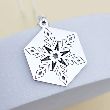 Lantisor cu pandantiv personalizat de Craciun - Fulg de nea - model hexagon -Argint 925