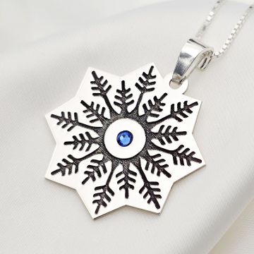 Lantisor cu pandantiv personalizat de Craciun - Steluta de zapada - model decupat -Argint 925 - cristal Swarovski