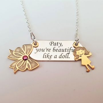 Lantisor cu placuta gravata si pandantive atasate - Beautiful like a doll - Argint 925