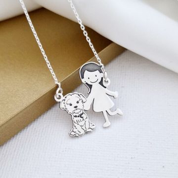 Lantisor Familie - 2 Membri cu Bichon - Argint 925