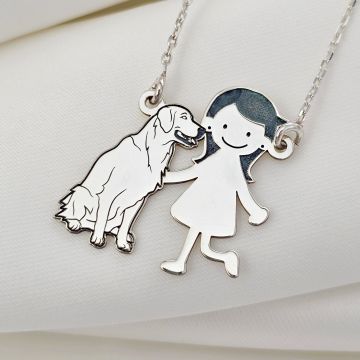 Lantisor Familie - 2 Membri cu Golden Retriever - Argint 925