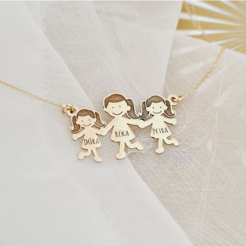 Lantisor Familie - 3 membri - Aur Galben 14K - 16 mm inaltime