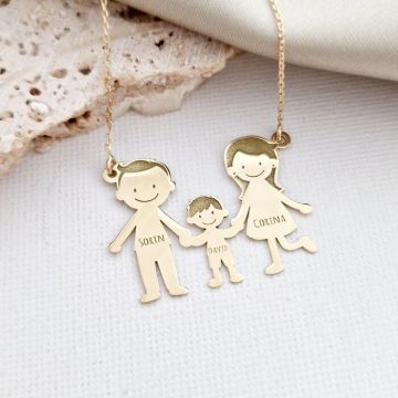 Lantisor Familie - 3 Membri - Aur Galben 14K - 22 mm inaltime