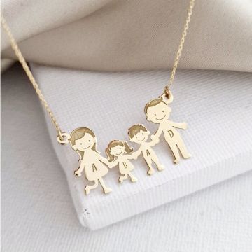 Lantisor Familie - 4 Membri - Aur Galben 14K - 16 mm inaltime