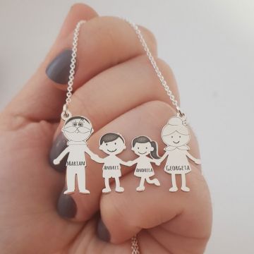 Lantisor Familie - 4 Membri - Nepoti si Bunici - Argint 925