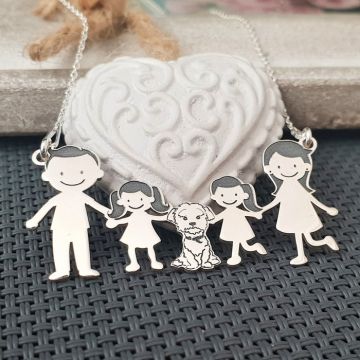Lantisor Familie - 5 Membri cu Bichon - Argint 925