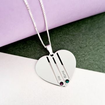 Lantisor Inima familiei - 2 nume si cristale Swarovski - Argint 925