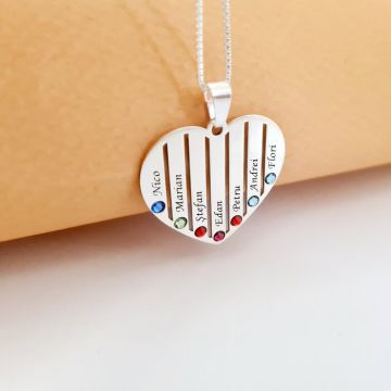 Lantisor Inima familiei - 7 nume si cristale Swarovski - Argint 925