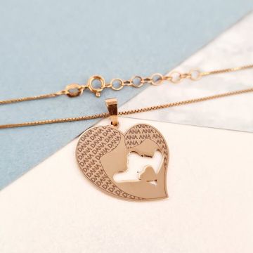 Lantisor Inima - Mama si fiica - Argint 925 placat cu Aur roz 18K