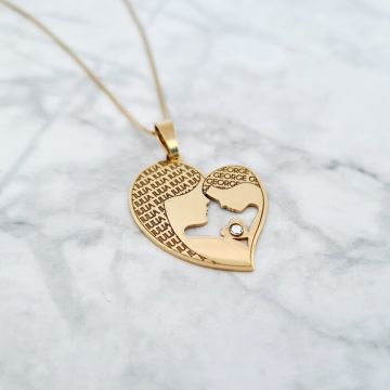Lantisor Inima - Mama si fiu - Argint 925 placat cu Aur 18K, cristal Swarovski