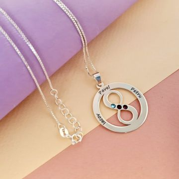 Lantisor Iubire Infinita - 3 nume - Argint 925 si cristale Swarovski