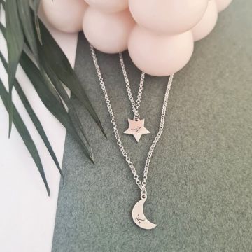 Lantisor personalizat - 2 Straturi - Luna si Stea - Argint 925