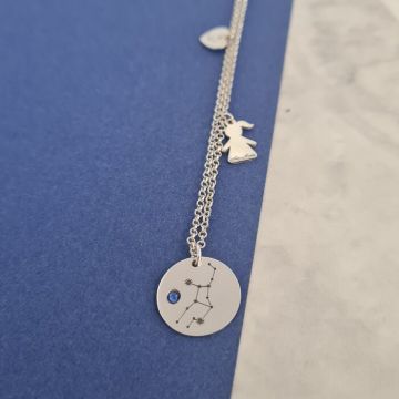 Lantisor personalizat - 3 Elemente - Banut cu constelatie, inima cu initiala si silueta cu nume - Argint 925 - Cristal Swarovski