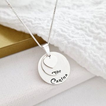 Lantisor personalizat cu 2 banuti si o inimioara suprapusi - Argint 925