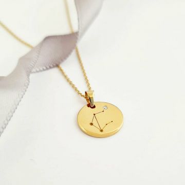 Lantisor personalizat cu Diamant natural - Constelatie - Banut 12 mm - Aur Galben 14K