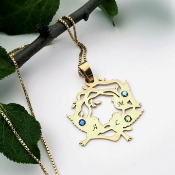 Lantisor personalizat - Cuibul nostru - Argint 925 placat cu Aur Galben 18K - Cristale Swarovski
