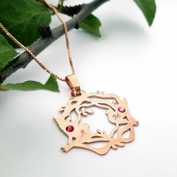 Lantisor personalizat - Cuibul nostru - Argint 925 placat cu Aur Roz 18K - Cristale Swarovski