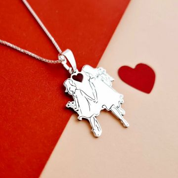 Lantisor personalizat decorat cu email - Model armonie - Mama si fiica - Argint 925