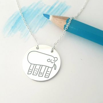 Lantisor personalizat - Gravura desen propriu si/sau a scrisului de mana - Pandantiv Banut - Argint 925