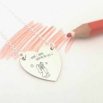 Lantisor personalizat - Gravura scrisului de mana si/sau desen personal - Pandantiv Inima - Argint 925