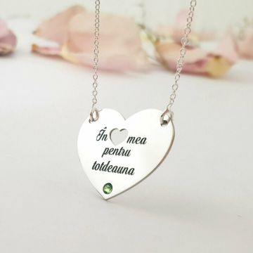 Lantisor personalizat - In inima mea pentru totdeuna - Argint 925 - cristal Swarovski