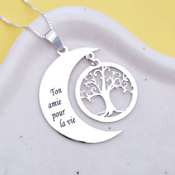 Lantisor personalizat - Luna si copacul vietii - Argint 925